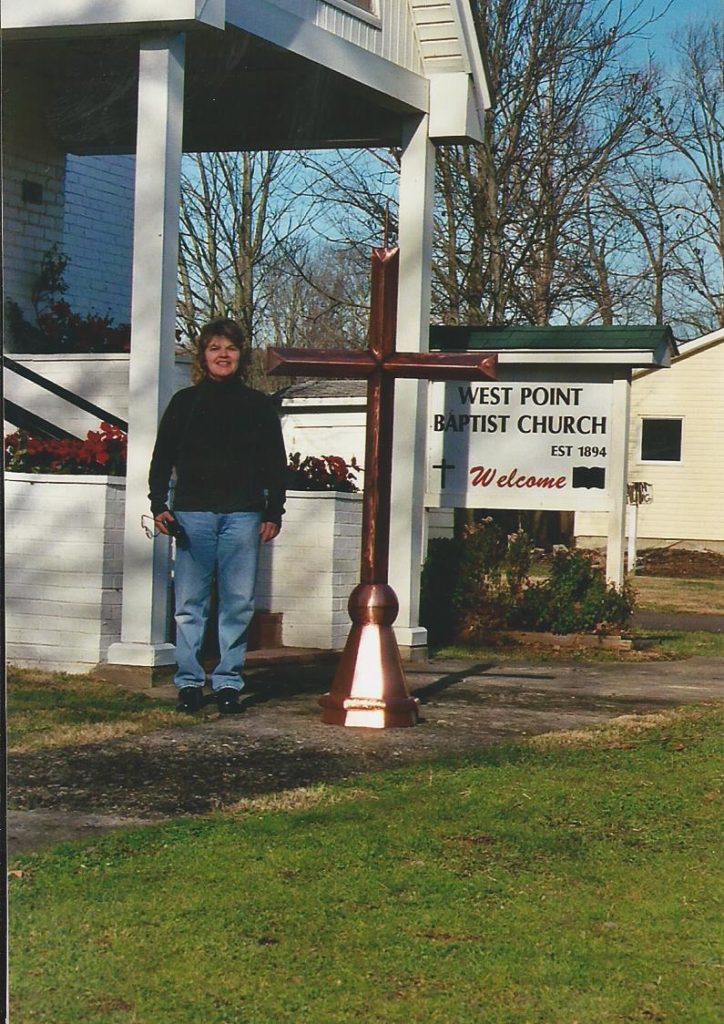 West Point Baptist Churck, KY - custom fab copper cross & base