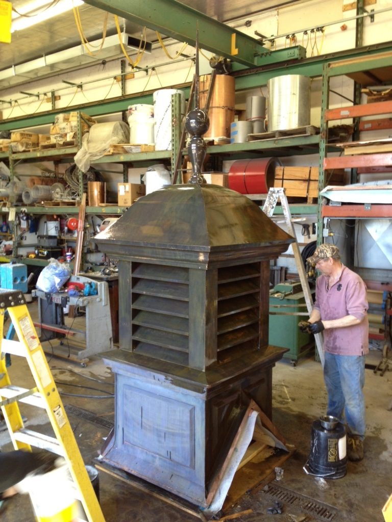 Applying patina to copper cupola