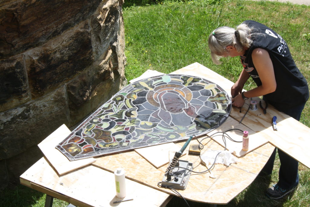 Petal window stained glass repair-Saint Meinrad Archabbey